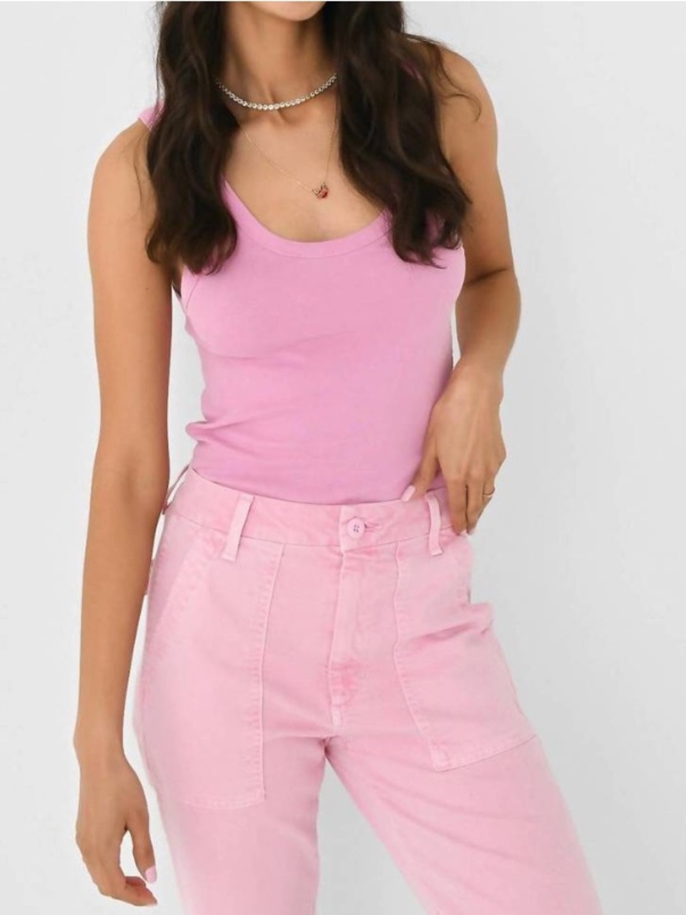 AMO Tank NWT Scoop Neck Luxury Classic  100% Cotton in Peony Pink Size Small